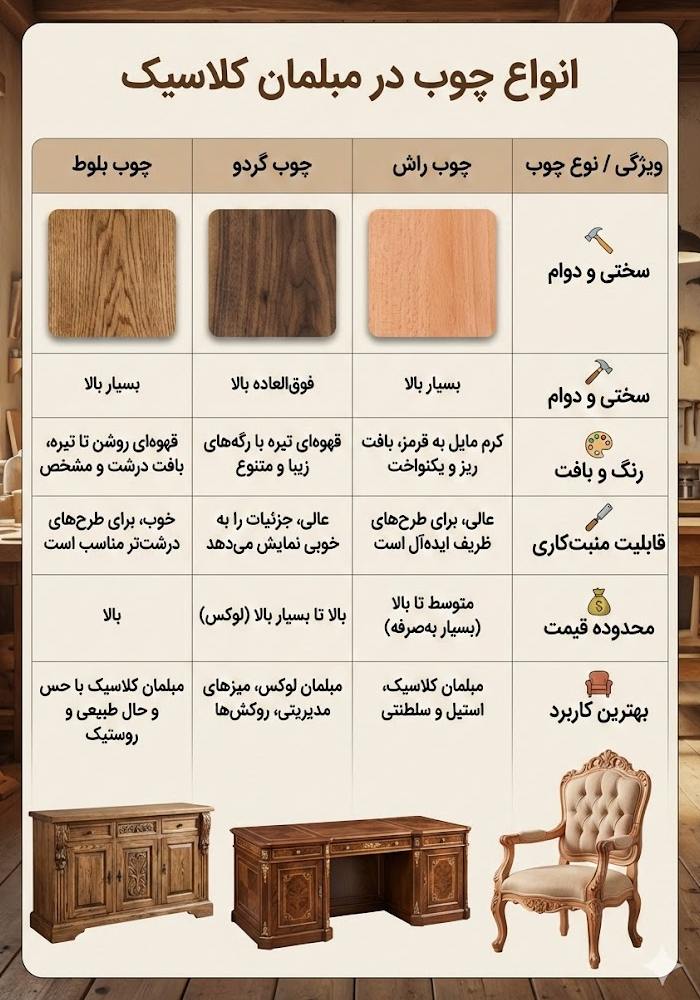 راهنمای انتخاب بهترین چوب برای مبل کلاسیک: روح مبلمان شما