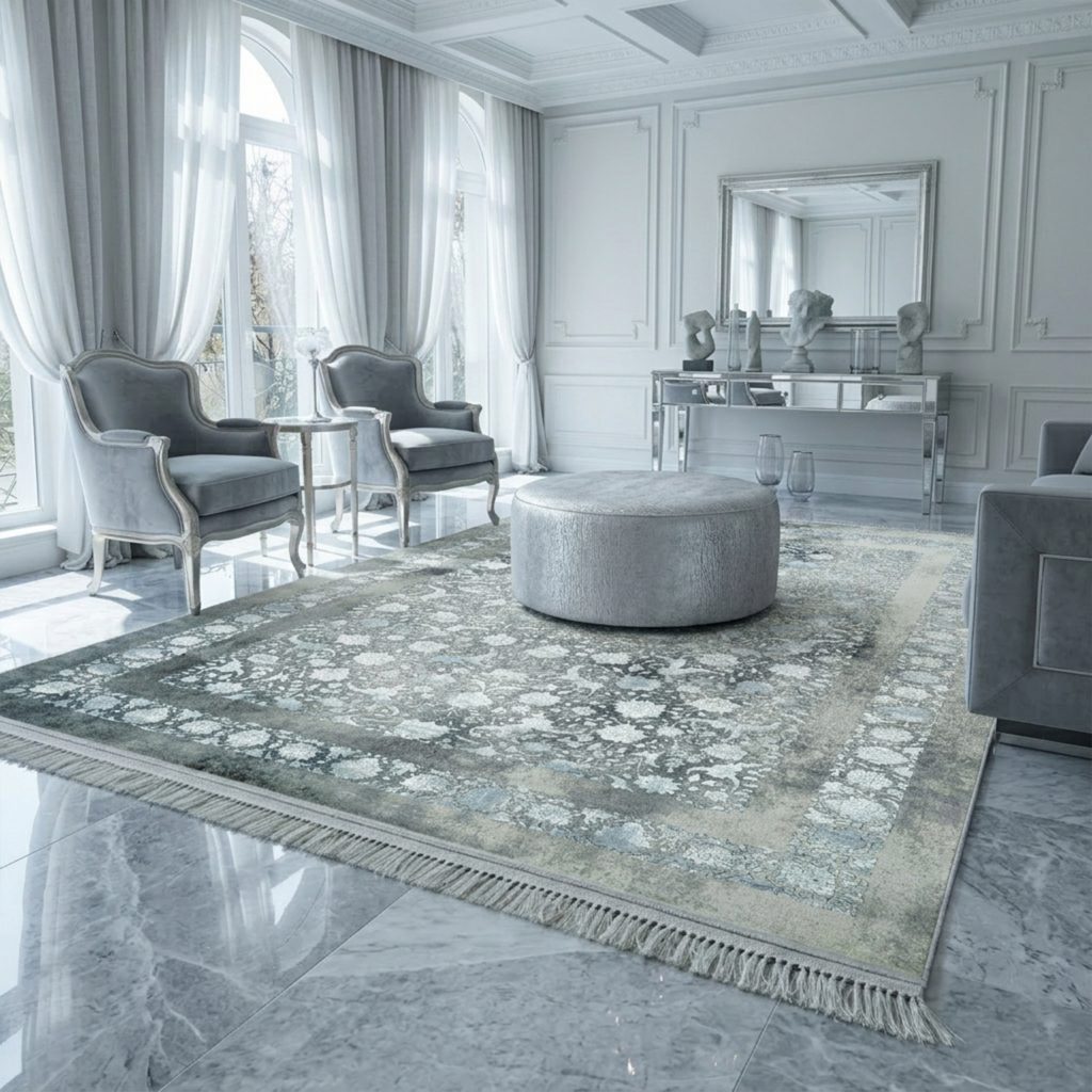 فرش کد 70021 نقره ای طوسی 700شانه ساده